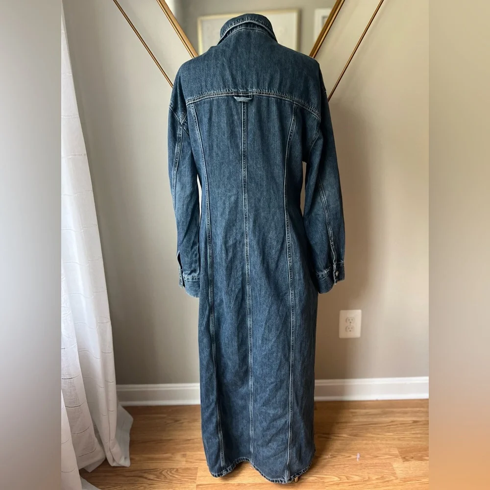 Zara Denim Maxi Dress & Long Blue Jean Jacket Trench Coat Womens XL 10 12 14 - Picture 8 of 12
